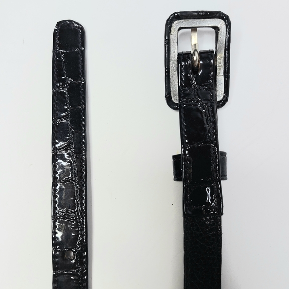 Ann Turk Black Patent Leather Crocodile Animal Print Vintage Belt - Picture 4 of 8